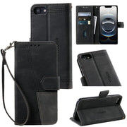 For iPhone 16e TTUDRCH Embossed Line Splicing Leather Phone Case(Black)