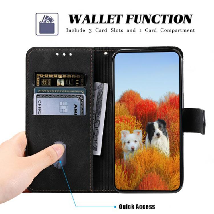 For iPhone 16e TTUDRCH Embossed Line Splicing Leather Phone Case(Black)