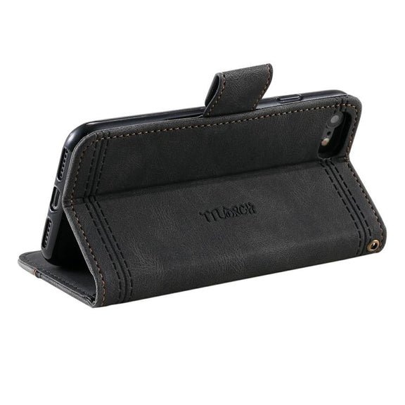 For iPhone 16e TTUDRCH Embossed Line Splicing Leather Phone Case(Black)