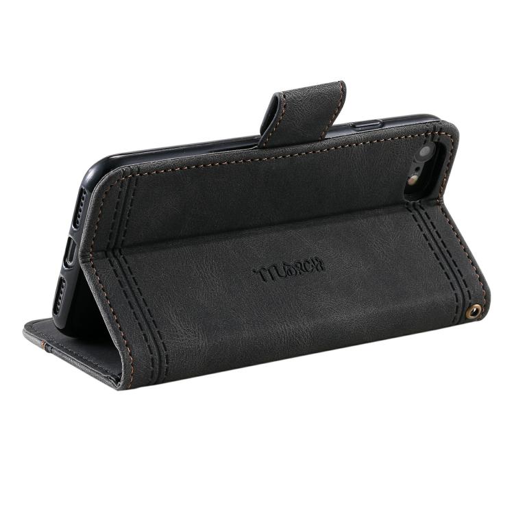 For iPhone 16e TTUDRCH Embossed Line Splicing Leather Phone Case(Black)