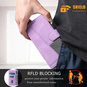 For iPhone 16e TTUDRCH Embossed Line Splicing Leather Phone Case(Purple)