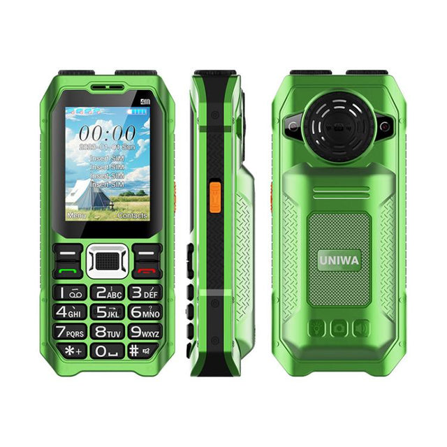UNIWA M6000 Big Speaker Keypad Phone, 2.4 inch, Dual Flashlights, 21 Keys, SOS, FM, 4 SIM, GSM, Plug:UK Plug(Green)