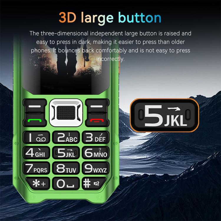 UNIWA M6000 Big Speaker Keypad Phone, 2.4 inch, Dual Flashlights, 21 Keys, SOS, FM, 4 SIM, GSM, Plug:US Plug(Green)