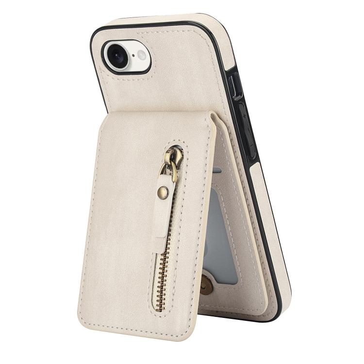 For iPhone 16e Zipper Wallet Split MagSafe Leather Back Phone Case(White)