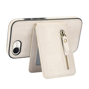For iPhone 16e Zipper Wallet Split MagSafe Leather Back Phone Case(White)