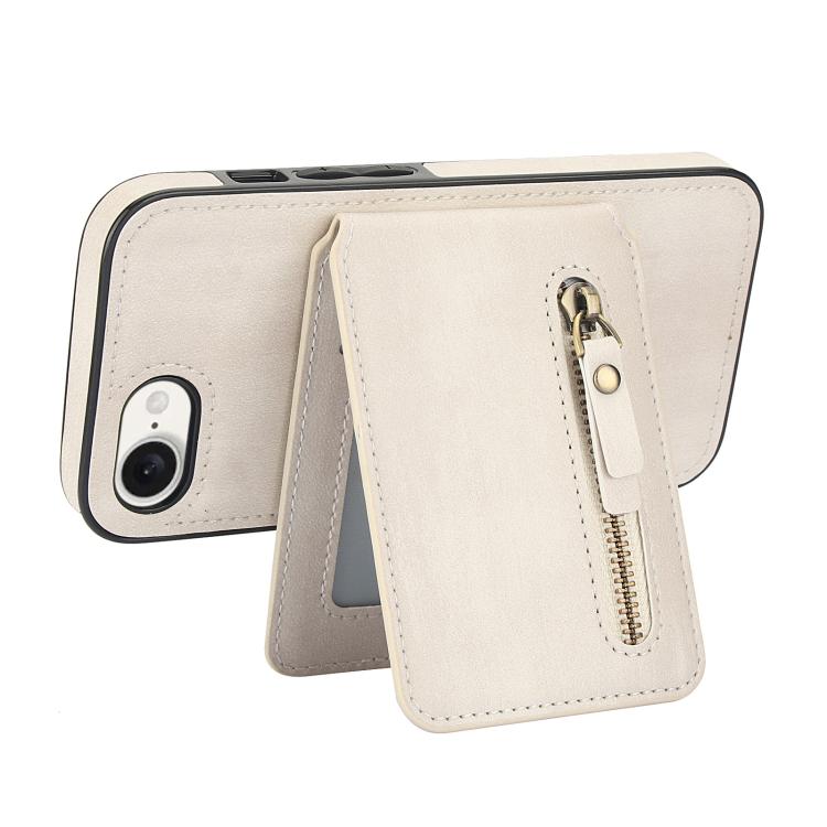 For iPhone 16e Zipper Wallet Split MagSafe Leather Back Phone Case(White)