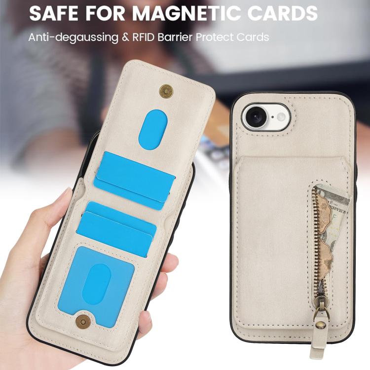 For iPhone 16e Zipper Wallet Split MagSafe Leather Back Phone Case(White)