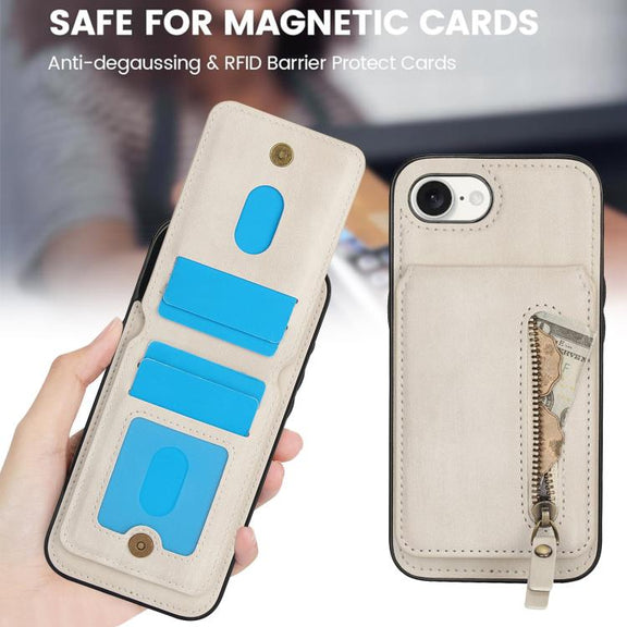 For iPhone 16e Zipper Wallet Split MagSafe Leather Back Phone Case(White)