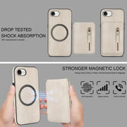 For iPhone 16e Zipper Wallet Split MagSafe Leather Back Phone Case(White)