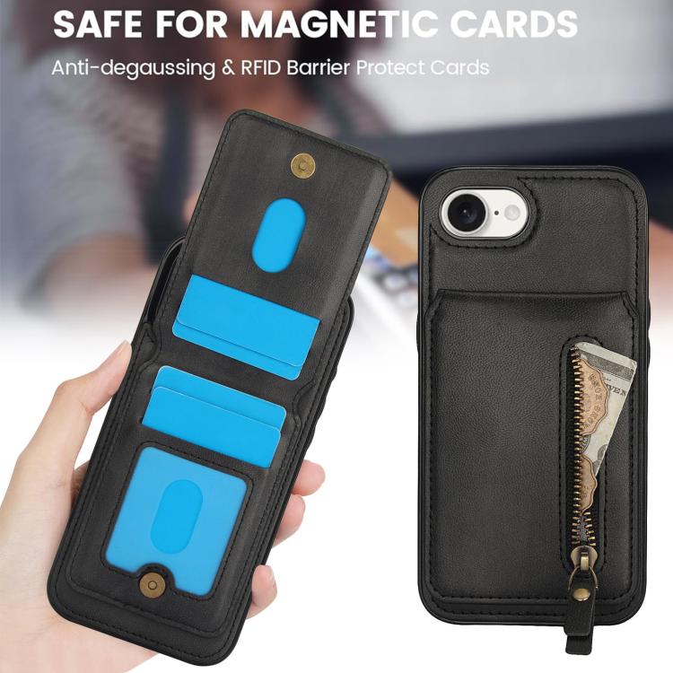 For iPhone 16e Zipper Wallet Split MagSafe Leather Back Phone Case(Black)