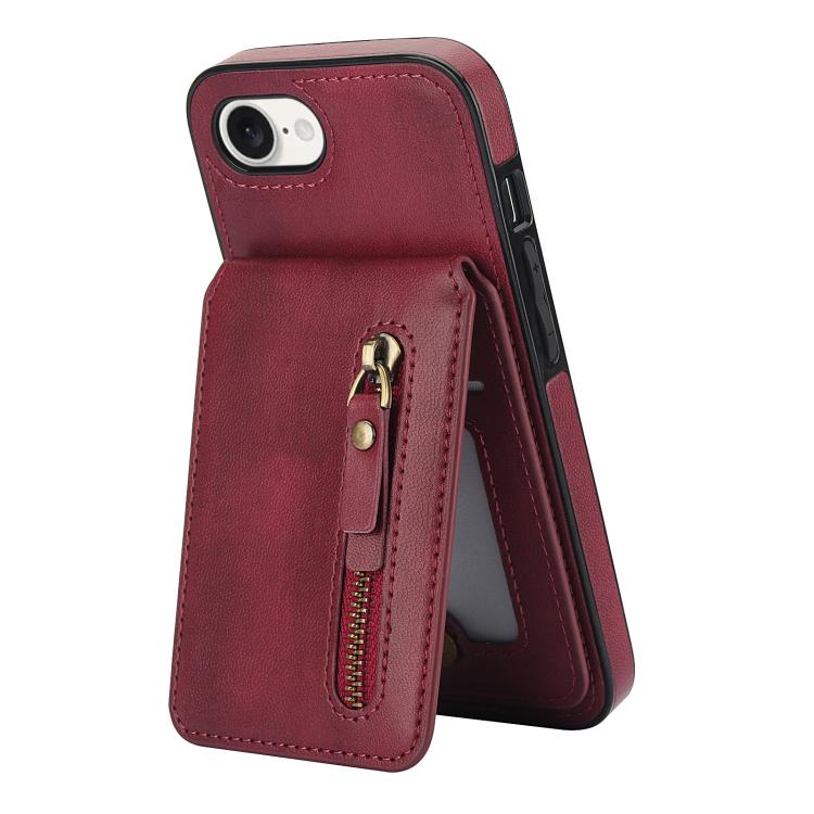 For iPhone 16e Zipper Wallet Split MagSafe Leather Back Phone Case(Red)