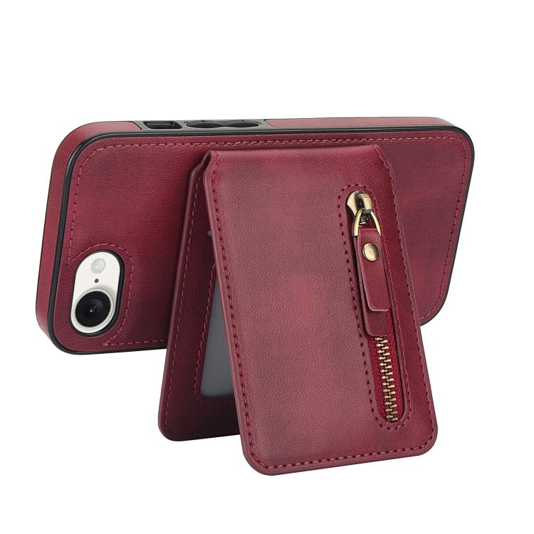 For iPhone 16e Zipper Wallet Split MagSafe Leather Back Phone Case(Red)