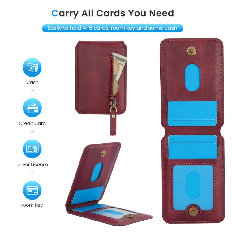 For iPhone 16e Zipper Wallet Split MagSafe Leather Back Phone Case(Red)