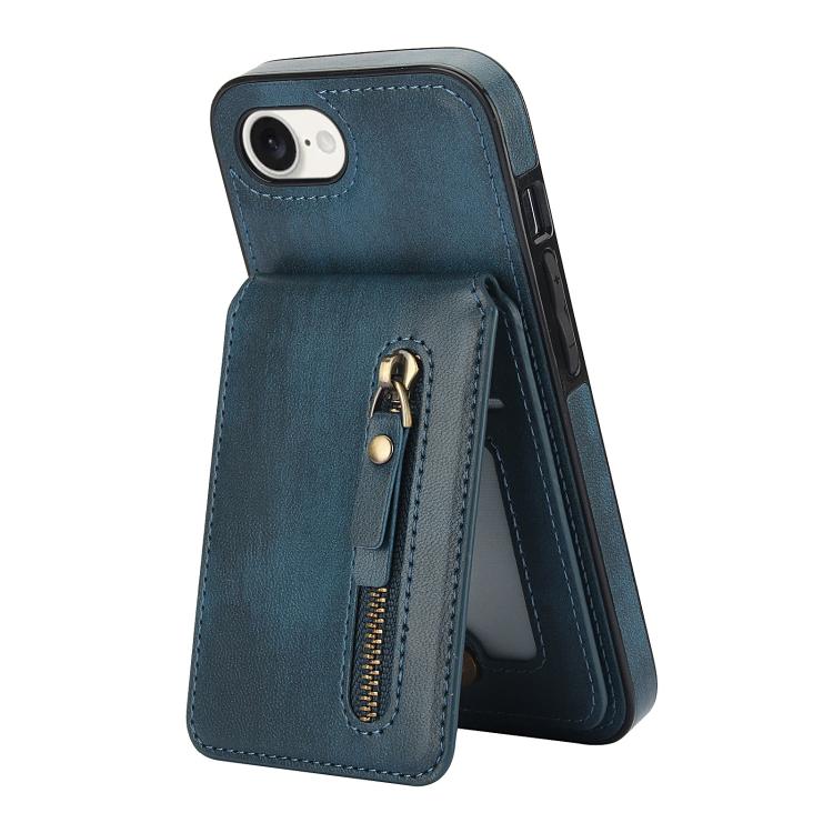 For iPhone 16e Zipper Wallet Split MagSafe Leather Back Phone Case(Blue)