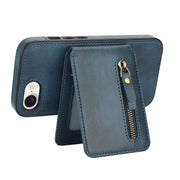 For iPhone 16e Zipper Wallet Split MagSafe Leather Back Phone Case(Blue)