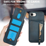 For iPhone 16e Zipper Wallet Split MagSafe Leather Back Phone Case(Blue)