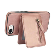 For iPhone 16e Zipper Wallet Split MagSafe Leather Back Phone Case(Rose Gold)