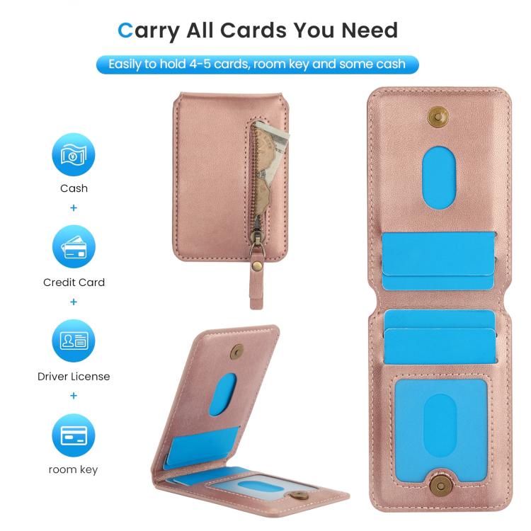 For iPhone 16e Zipper Wallet Split MagSafe Leather Back Phone Case(Rose Gold)