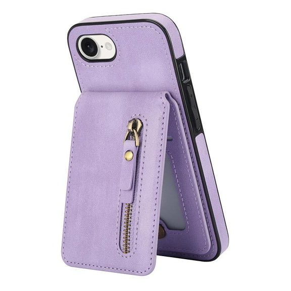 For iPhone 16e Zipper Wallet Split MagSafe Leather Back Phone Case(Purple)