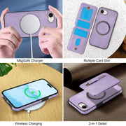 For iPhone 16e Zipper Wallet Split MagSafe Leather Back Phone Case(Purple)