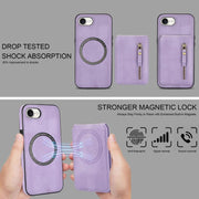 For iPhone 16e Zipper Wallet Split MagSafe Leather Back Phone Case(Purple)