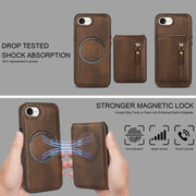 For iPhone 16e Zipper Wallet Split MagSafe Leather Back Phone Case(Brown)