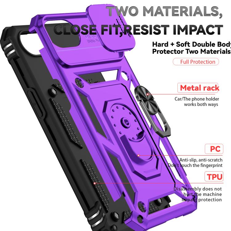For iPhone 16e Sliding Camshield Holder Phone Case(Purple)