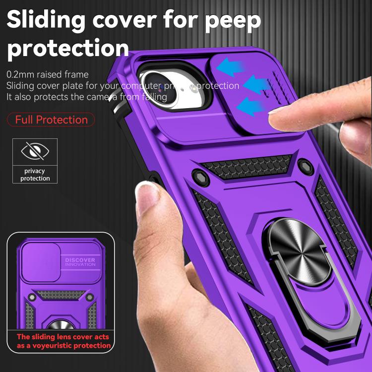 For iPhone 16e Sliding Camshield Holder Phone Case(Purple)