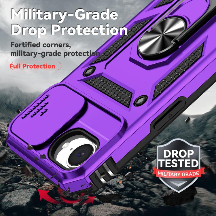 For iPhone 16e Sliding Camshield Holder Phone Case(Purple)