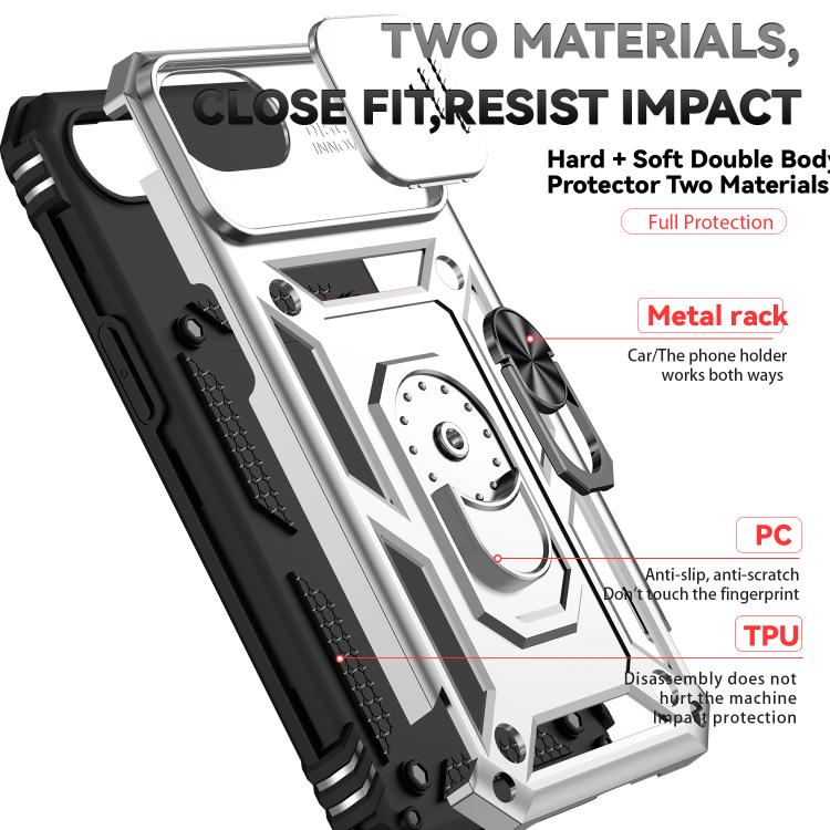 For iPhone 16e Sliding Camshield Holder Phone Case(Silver)