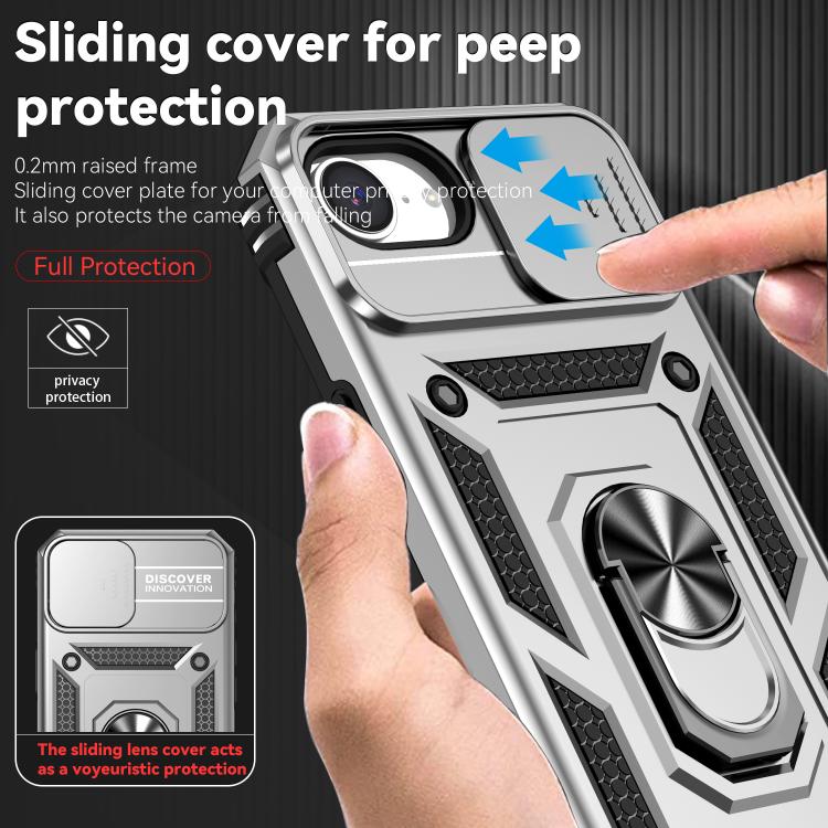 For iPhone 16e Sliding Camshield Holder Phone Case(Silver)
