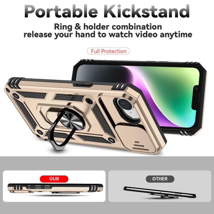 For iPhone 16e Sliding Camshield Holder Phone Case(Gold)