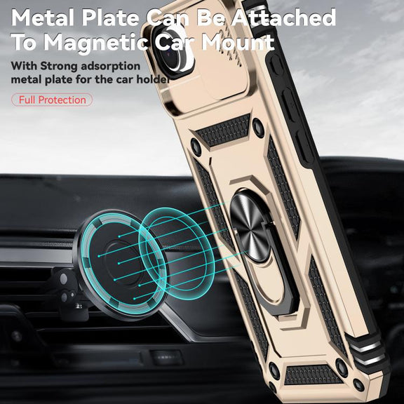 For iPhone 16e Sliding Camshield Holder Phone Case(Gold)