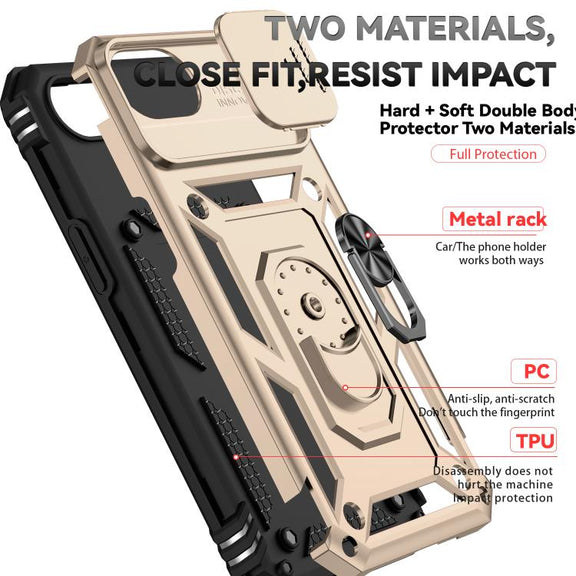For iPhone 16e Sliding Camshield Holder Phone Case(Gold)