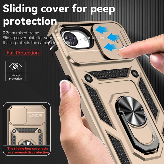 For iPhone 16e Sliding Camshield Holder Phone Case(Gold)