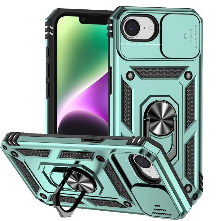 For iPhone 16e Sliding Camshield Holder Phone Case(Dark Green)