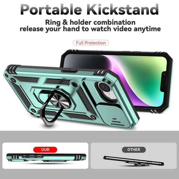 For iPhone 16e Sliding Camshield Holder Phone Case(Dark Green)