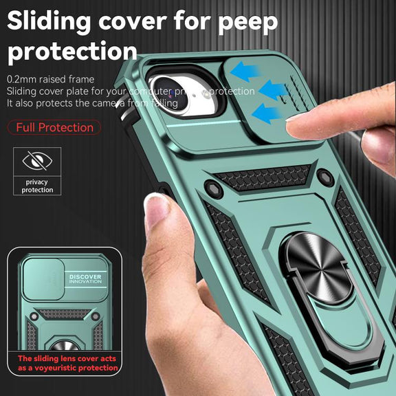 For iPhone 16e Sliding Camshield Holder Phone Case(Dark Green)