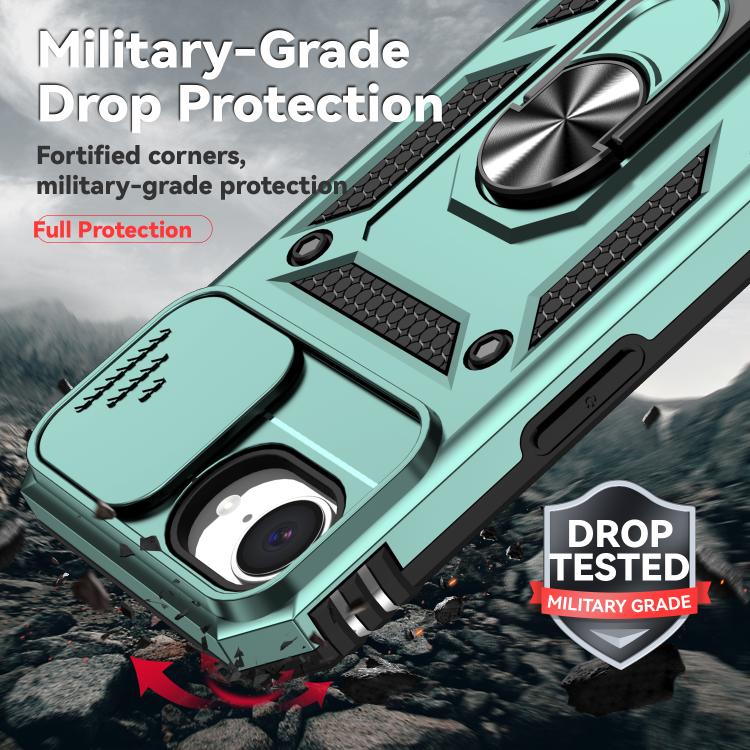 For iPhone 16e Sliding Camshield Holder Phone Case(Dark Green)