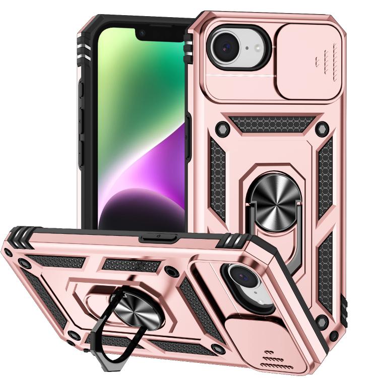 For iPhone 16e Sliding Camshield Holder Phone Case(Rose Gold)