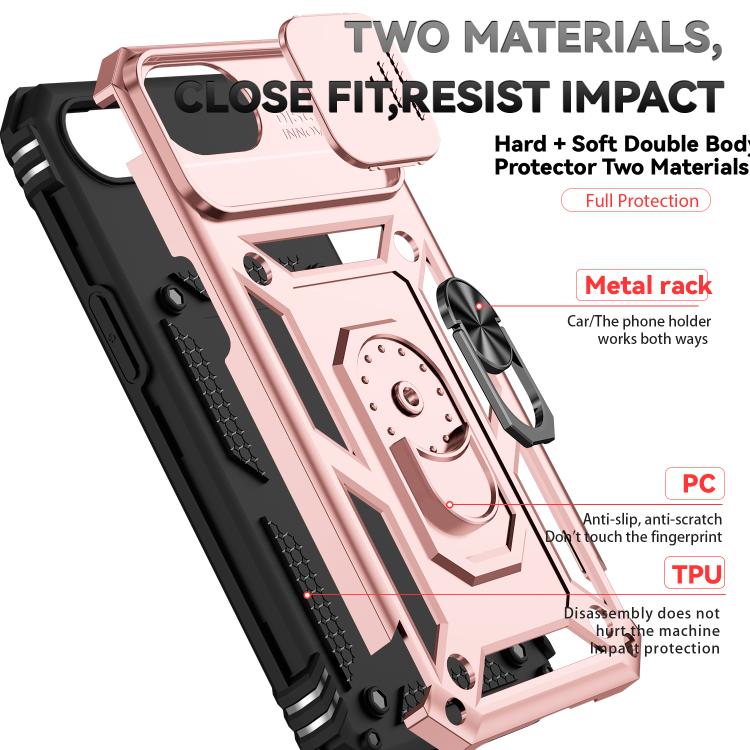 For iPhone 16e Sliding Camshield Holder Phone Case(Rose Gold)