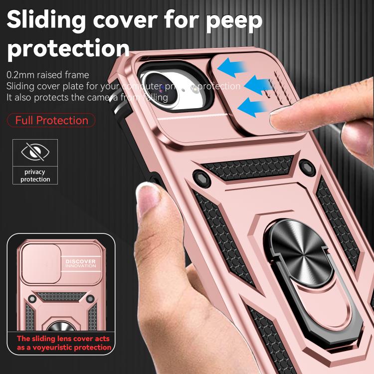 For iPhone 16e Sliding Camshield Holder Phone Case(Rose Gold)