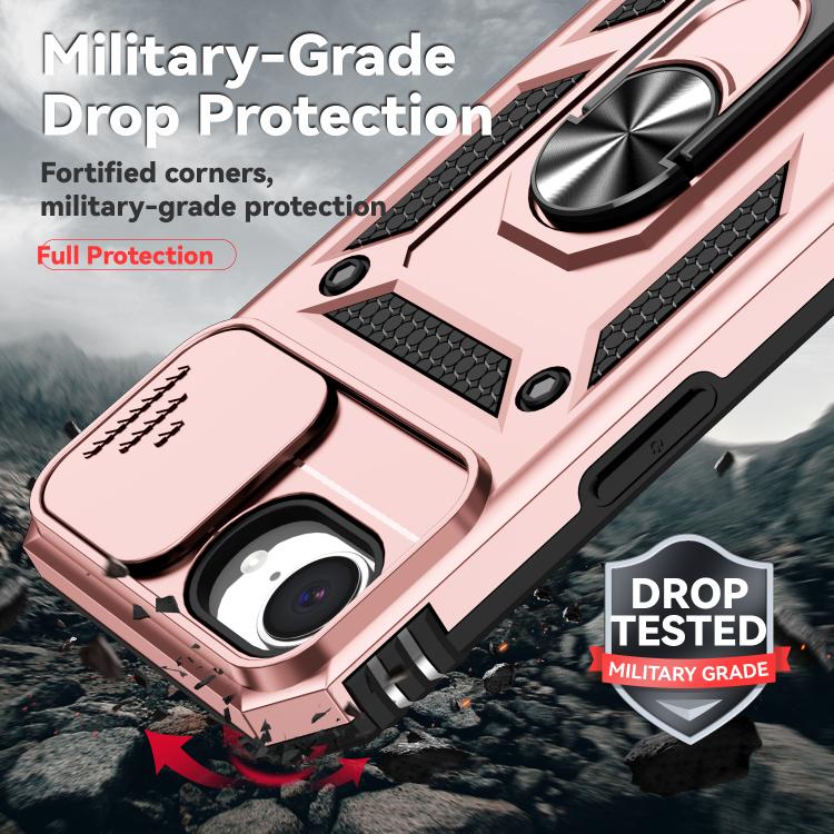 For iPhone 16e Sliding Camshield Holder Phone Case(Rose Gold)