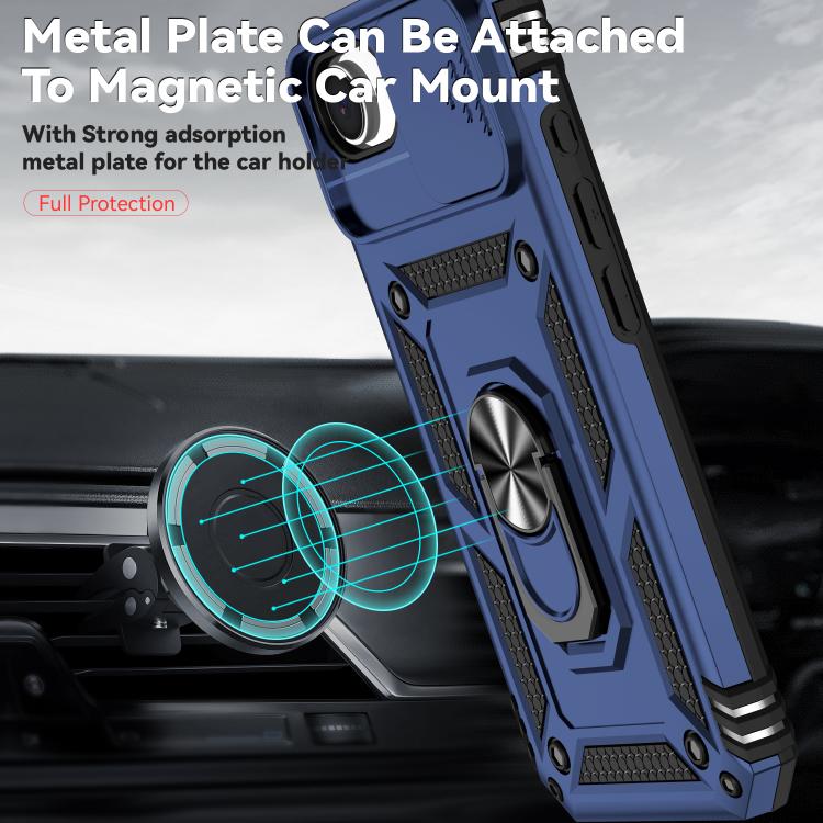 For iPhone 16e Sliding Camshield Holder Phone Case(Blue)