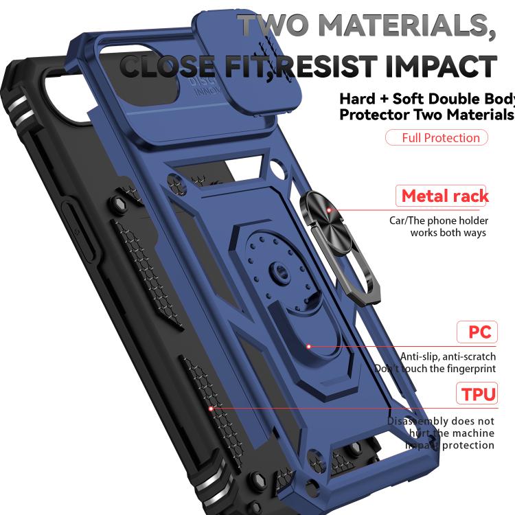 For iPhone 16e Sliding Camshield Holder Phone Case(Blue)