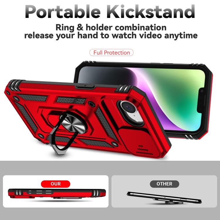 For iPhone 16e Sliding Camshield Holder Phone Case(Red)