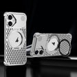 For iPhone 16 R-JUST RJ-64 Aromatherapy Heat Dissipation MagSafe Phone Case with Stand(Silver) - free shipping - PMc TechLife - Order now!