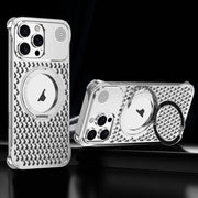 For iPhone 15 Pro R-JUST RJ-64 Aromatherapy Heat Dissipation MagSafe Phone Case with Stand(Silver)
