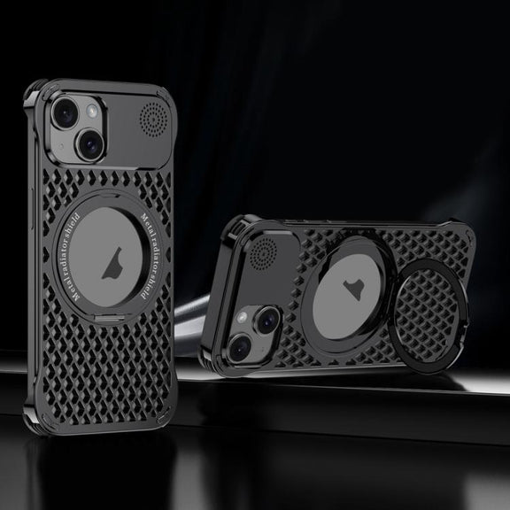 For iPhone 15 R-JUST RJ-64 Aromatherapy Heat Dissipation MagSafe Phone Case with Stand(Black)