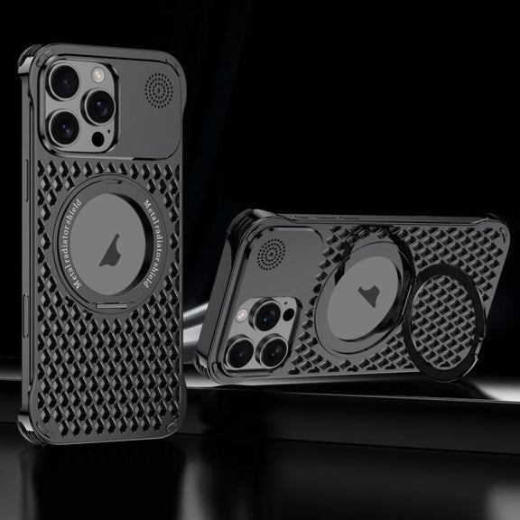For iPhone 14 Pro R-JUST RJ-64 Aromatherapy Heat Dissipation MagSafe Phone Case with Stand(Black)